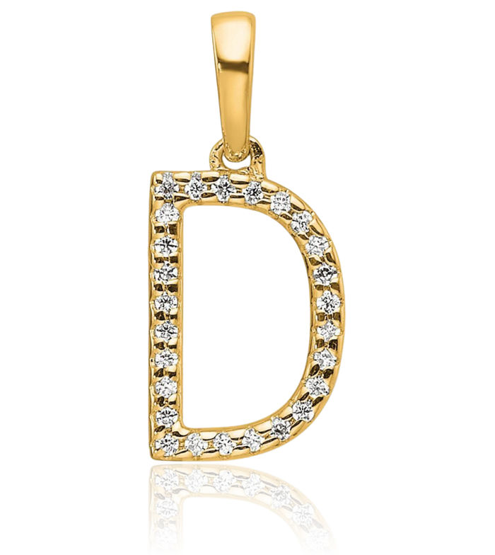 10K Solid Yellow Gold Diamond Dainty Letter D Initial Name Monogram Necklace Chain Pendant Charm