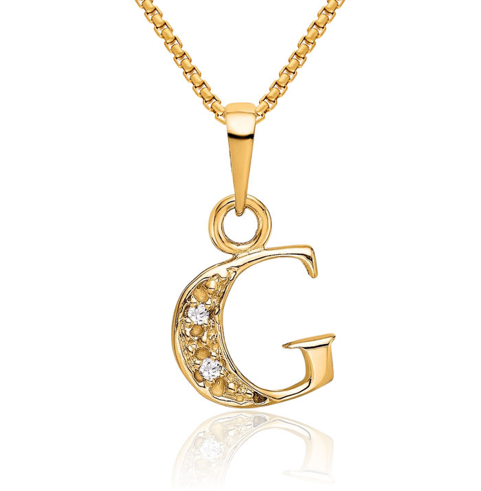 10K Solid Yellow Gold Diamond Dainty Letter G Initial Name Monogram Necklace Chain Pendant Charm
