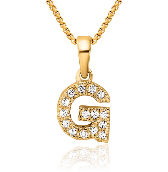 10K Solid Yellow Gold Diamond Dainty Letter G Initial Name Monogram Necklace Chain Pendant Charm