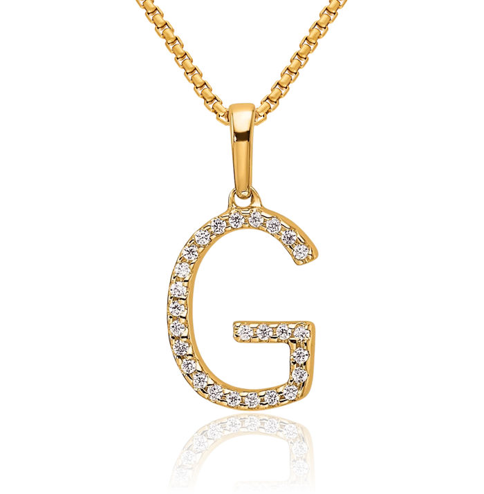 10K Solid Yellow Gold Diamond Dainty Letter G Initial Name Monogram Necklace Chain Pendant Charm