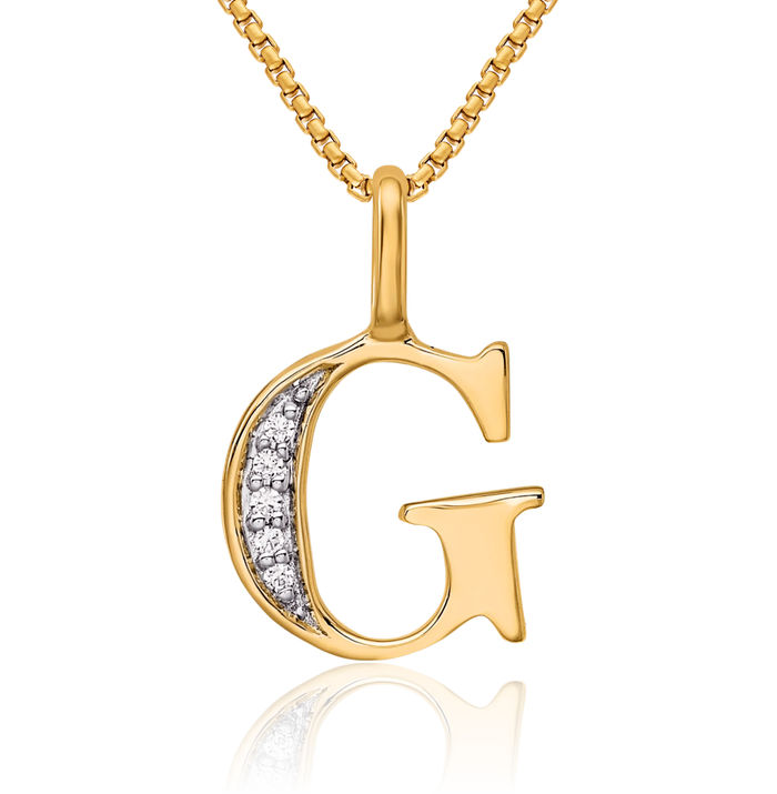 10K Solid Yellow Gold Diamond Dainty Letter G Initial Name Monogram Necklace Chain Pendant Charm