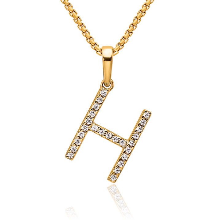 10K Solid Yellow Gold Diamond Dainty Letter H Initial Name Monogram Necklace Chain Pendant Charm