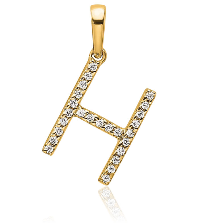 10K Solid Yellow Gold Diamond Dainty Letter H Initial Name Monogram Necklace Chain Pendant Charm