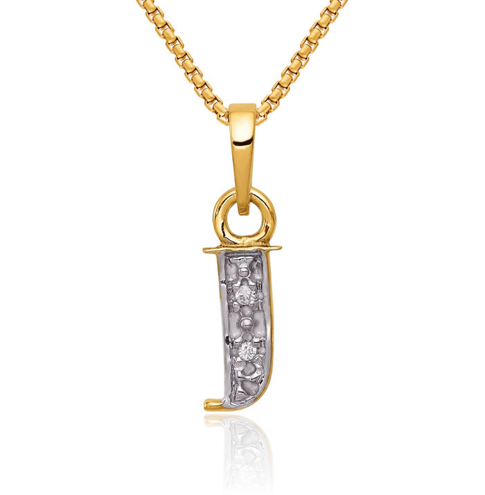 10K Solid Yellow Gold Diamond Dainty Letter J Initial Name Monogram Necklace Chain Pendant Charm