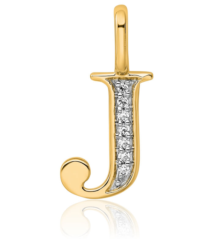 10K Solid Yellow Gold Diamond Dainty Letter J Initial Name Monogram Necklace Chain Pendant Charm