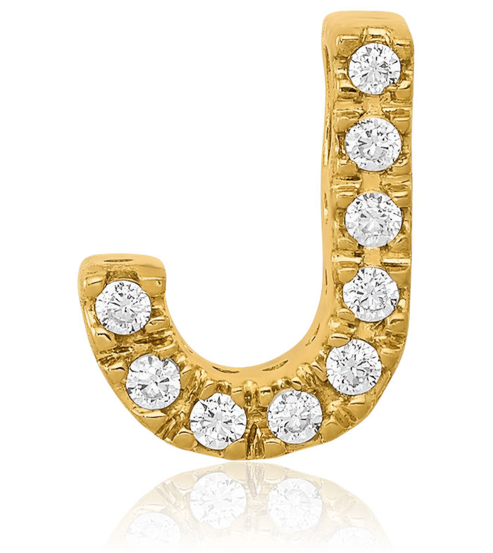 10K Solid Yellow Gold Diamond Dainty Letter J Initial Name Monogram Necklace Chain Pendant Charm