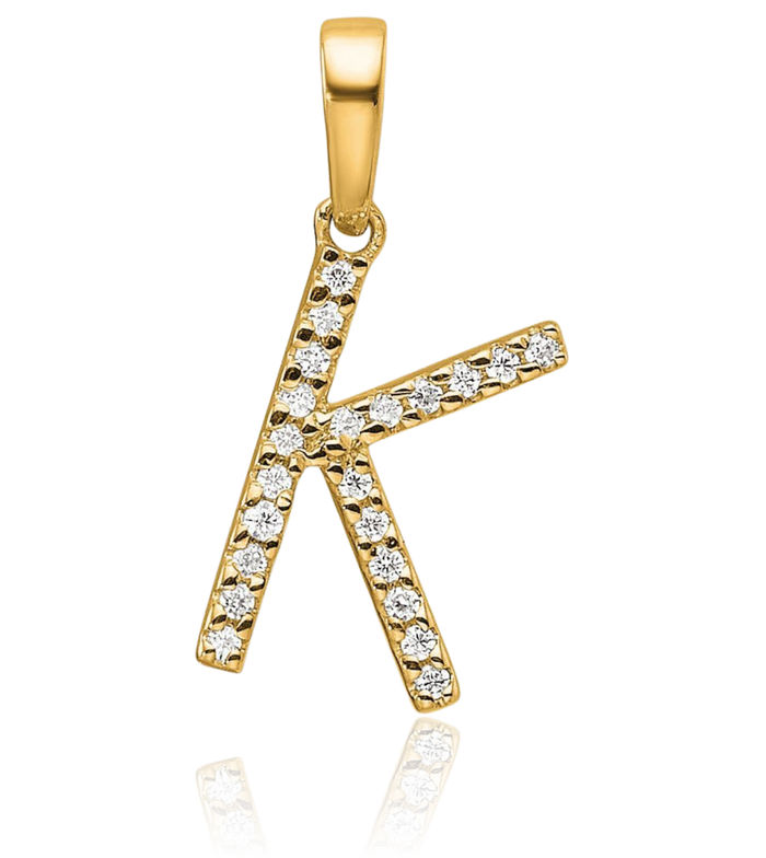 10K Solid Yellow Gold Diamond Dainty Letter K Initial Name Monogram Necklace Chain Pendant Charm