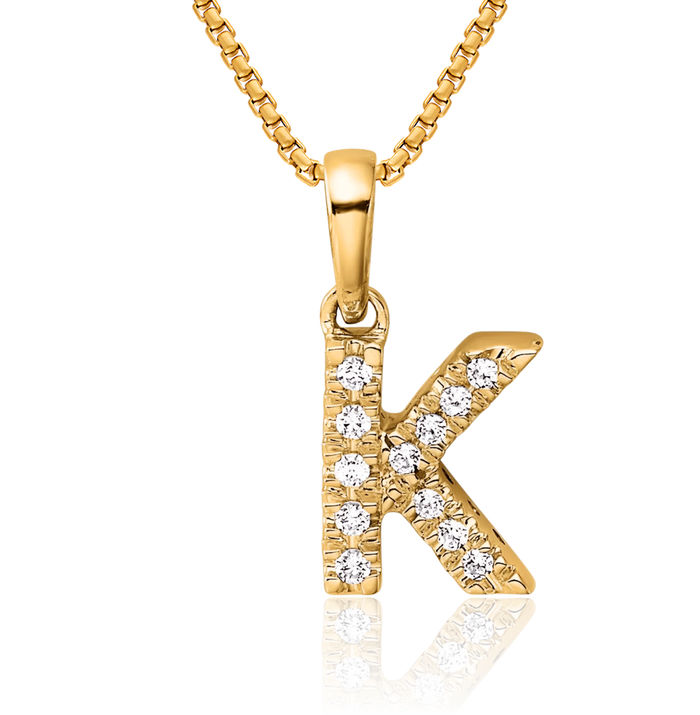 10K Solid Yellow Gold Diamond Dainty Letter K Initial Name Monogram Necklace Chain Pendant Charm