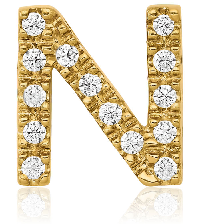 10K Solid Yellow Gold Diamond Dainty Letter N Initial Name Monogram Necklace Chain Pendant Charm