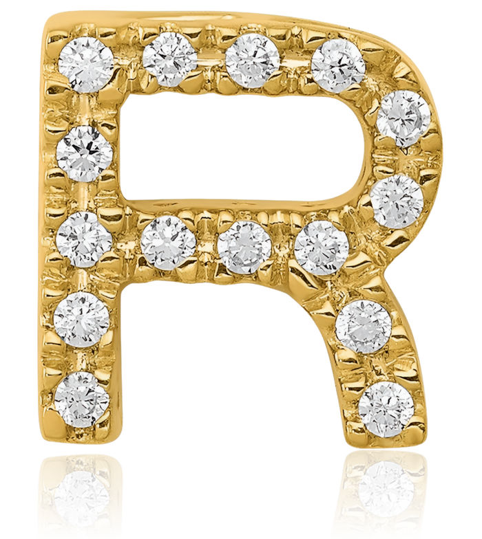 10K Solid Yellow Gold Diamond Dainty Letter R Initial Name Monogram Necklace Chain Pendant Charm