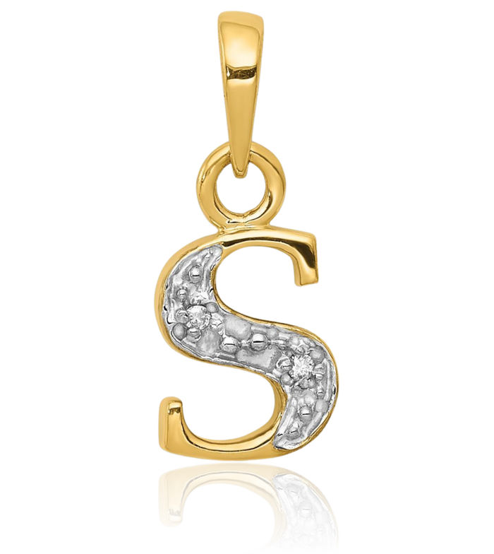 10K Solid Yellow Gold Diamond Dainty Letter S Initial Name Monogram Necklace Chain Pendant Charm