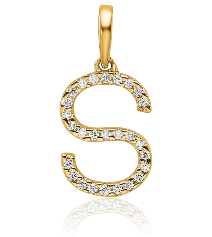 10K Solid Yellow Gold Diamond Dainty Letter S Initial Name Monogram Necklace Chain Pendant Charm