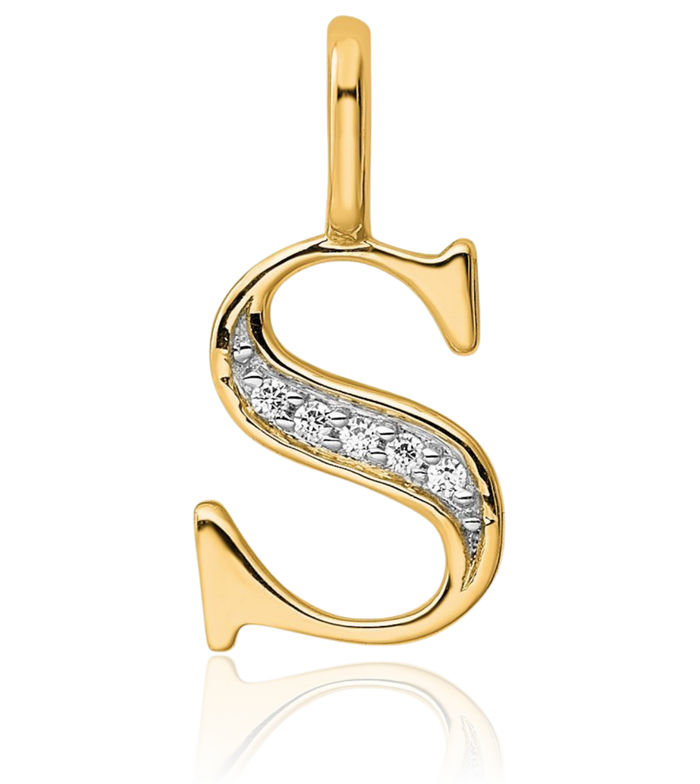 10K Solid Yellow Gold Diamond Dainty Letter S Initial Name Monogram Necklace Chain Pendant Charm