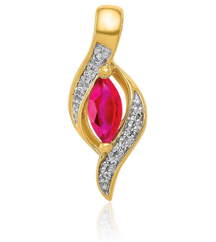 10K Solid Yellow Gold Diamond Marquise Red Ruby Necklace Charm Gemstone Pendant