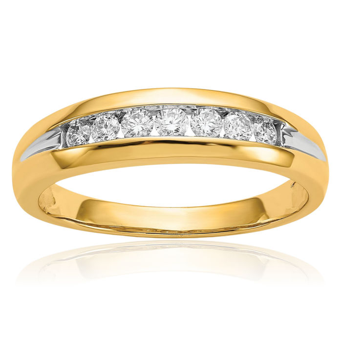 10K Solid Yellow Gold Diamond Mens Channel Wedding Band Ring