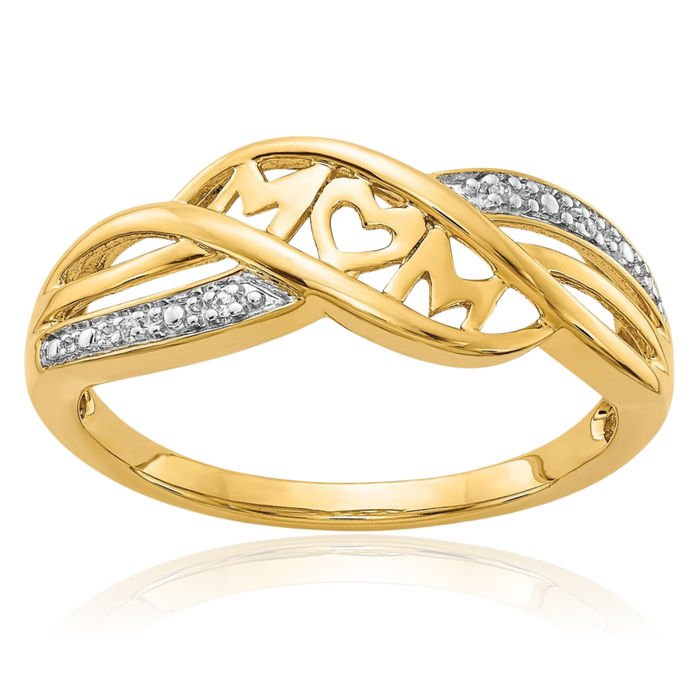 10K Solid Yellow Gold Diamond Mom Ring