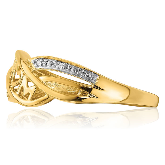 10K Solid Yellow Gold Diamond Mom Ring