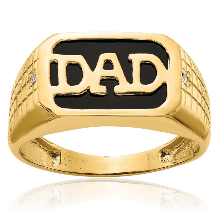 10K Solid Yellow Gold Diamond Black Onyx Dad Ring