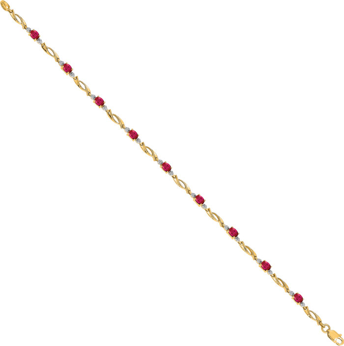 10K Solid Yellow Gold Diamond Oval Red Ruby Chain Gemstone Tennis Bracelet
