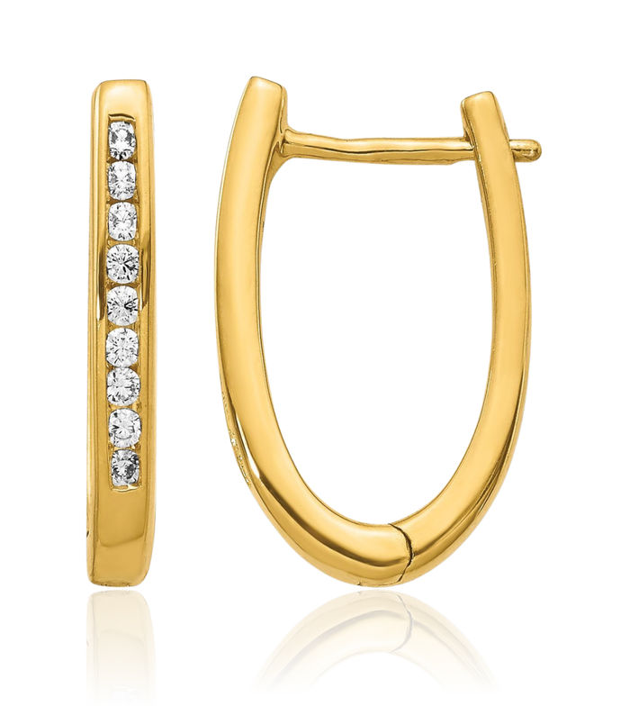 10K Solid Yellow Gold Diamond Oval Small Hoop Earrings