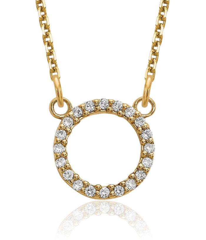 10K Solid Yellow Gold Diamond Circle Round Geometric Chain Necklace