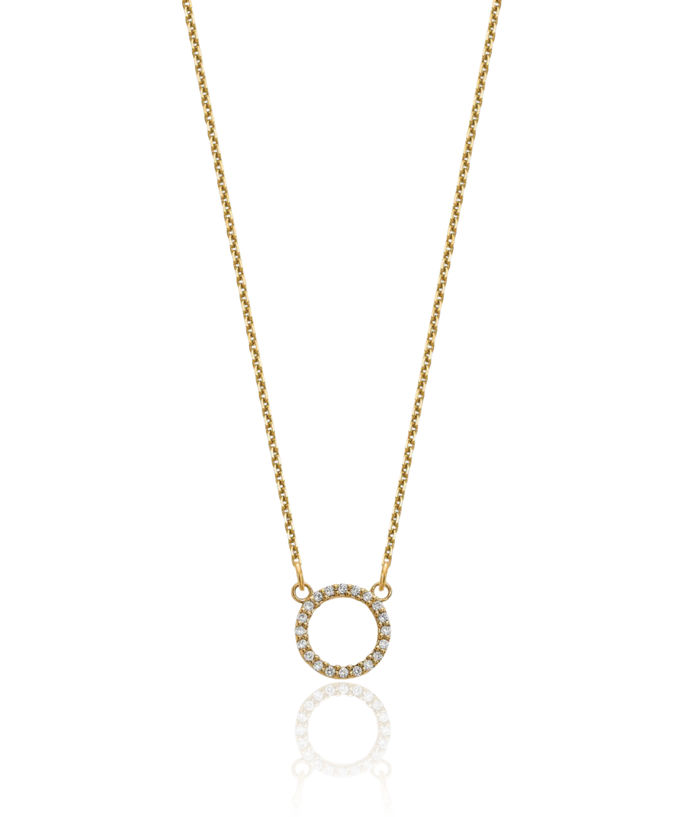 10K Solid Yellow Gold Diamond Circle Round Geometric Chain Necklace