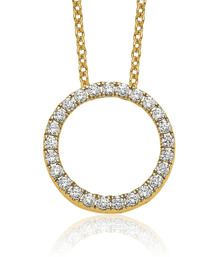 10K Solid Yellow Gold Diamond Circle Round Geometric Necklace Chain