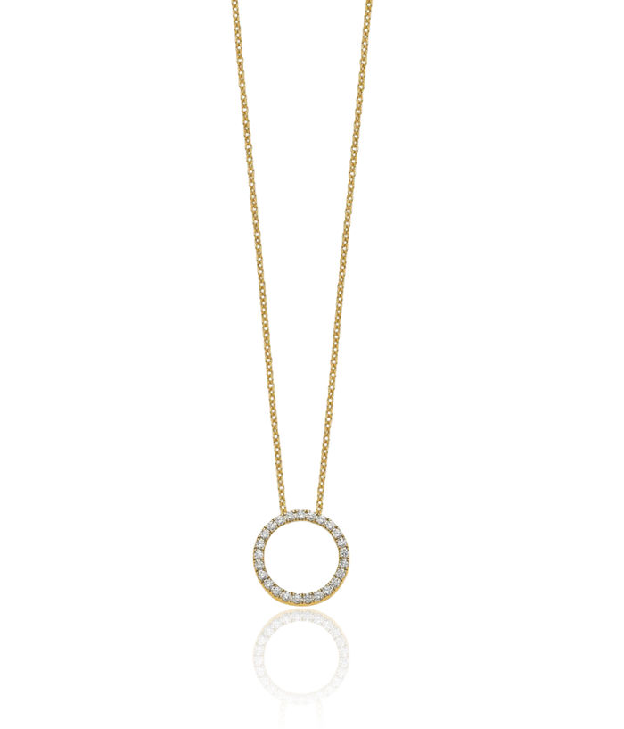 10K Solid Yellow Gold Diamond Circle Round Geometric Necklace Chain