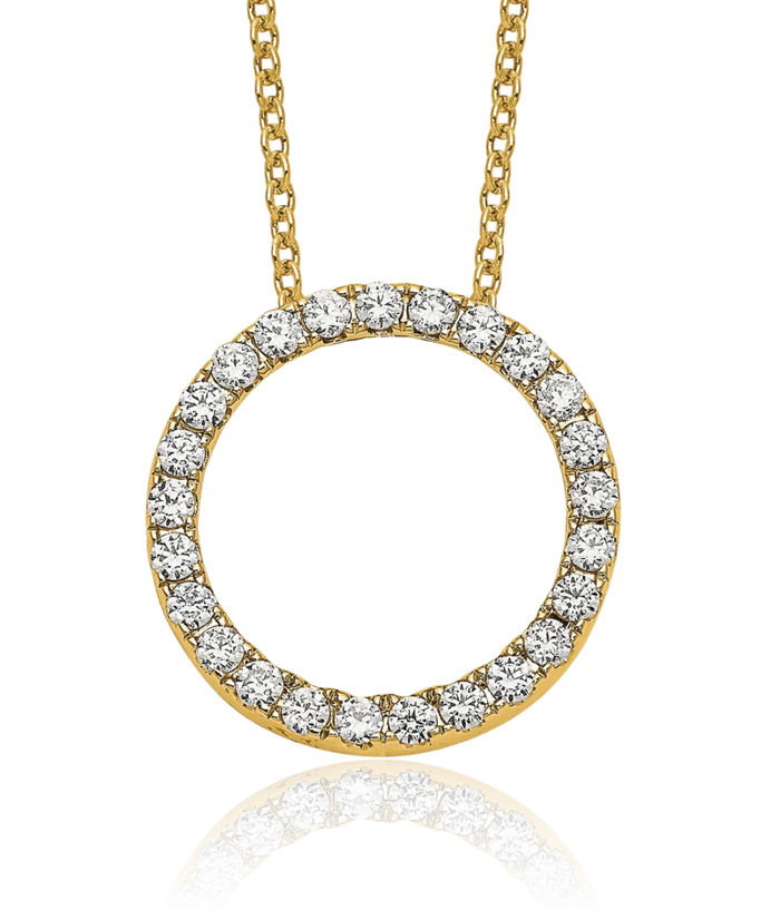 10K Solid Yellow Gold Diamond Circle Round Geometric Necklace Chain