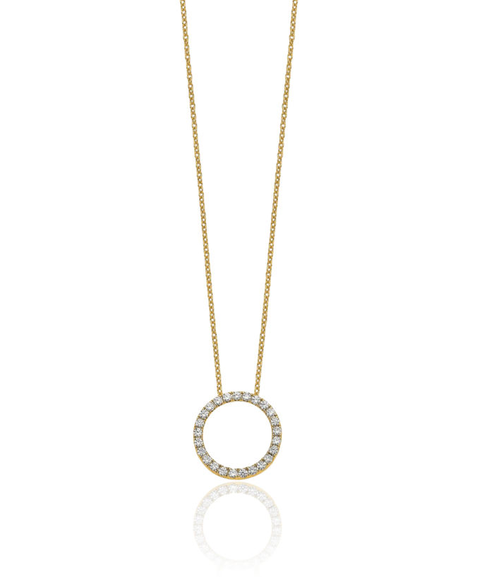 10K Solid Yellow Gold Diamond Circle Round Geometric Necklace Chain