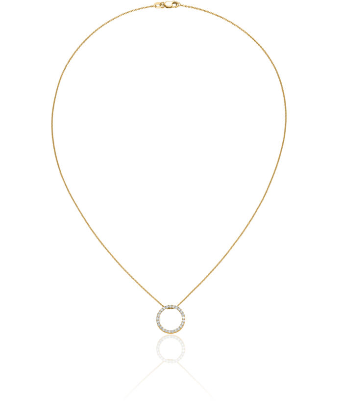 10K Solid Yellow Gold Diamond Circle Round Geometric Necklace Chain