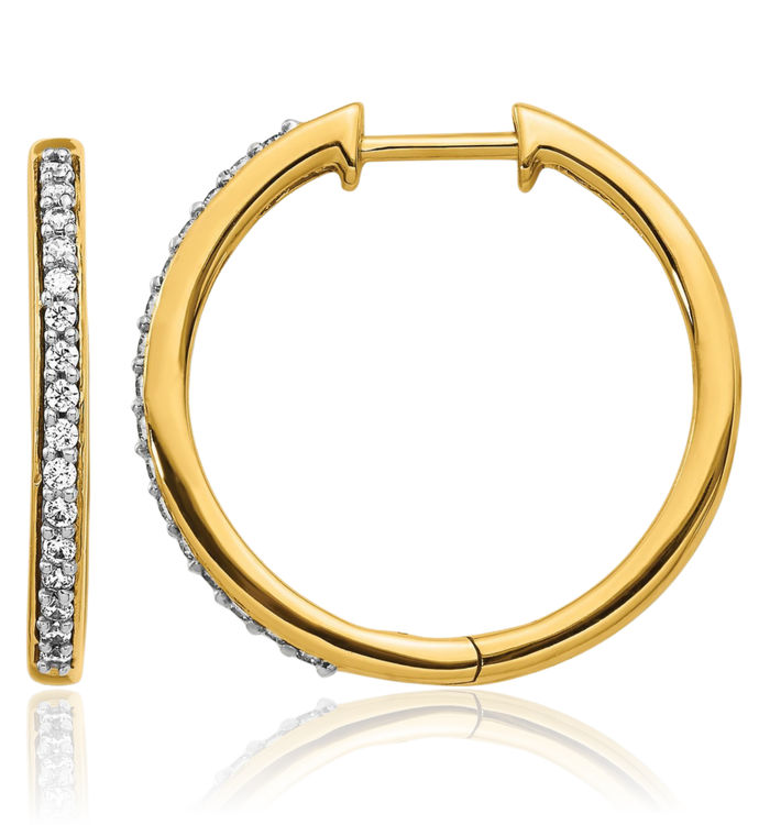 10K Solid Yellow Gold Diamond Round Small Hoop Earrings