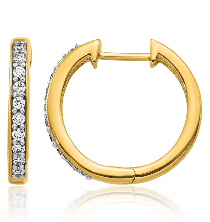 10K Solid Yellow Gold Diamond Round Small Hoop Earrings