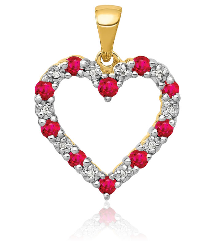 10K Solid Yellow Gold Diamond Red Ruby Heart Necklace Charm Gemstone Pendant