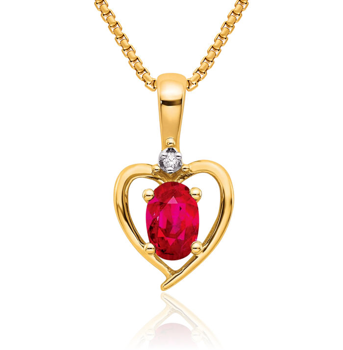 10K Solid Yellow Gold Diamond Red Ruby Necklace Gemstone Pendant Charm April July Birthstone Jewelry