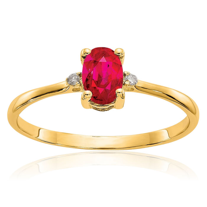 10K Solid Yellow Gold Diamond Red Ruby Ring Gemstone Band April July Birthstone Jewelry