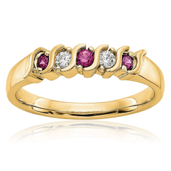 10K Solid Yellow Gold Diamond Red Ruby Ring Gemstone Band