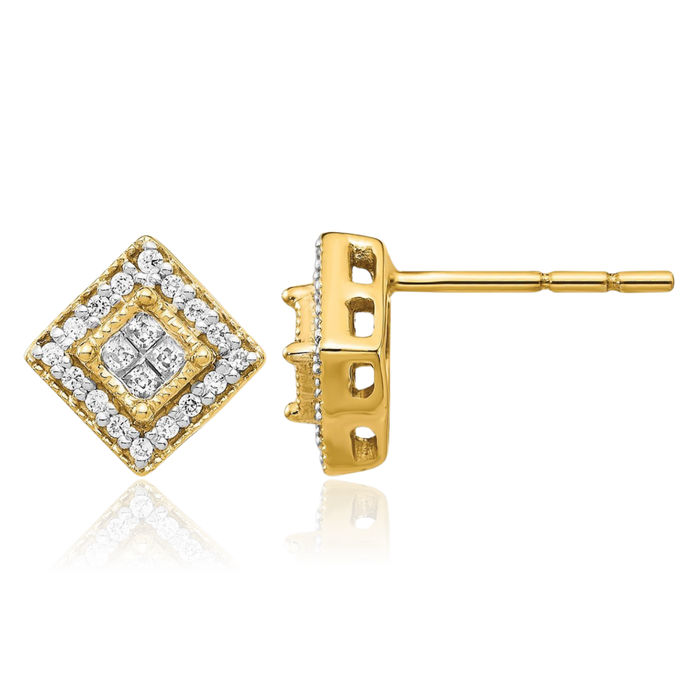 10K Solid Yellow Gold Diamond Stud Earrings