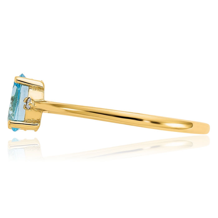 10K Solid Yellow Gold Diamond Swiss Blue Topaz Ring Gemstone Band April December Birthstone Jewelry