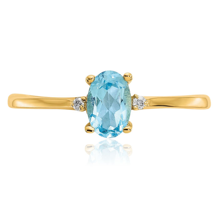 10K Solid Yellow Gold Diamond Swiss Blue Topaz Ring Gemstone Band April December Birthstone Jewelry