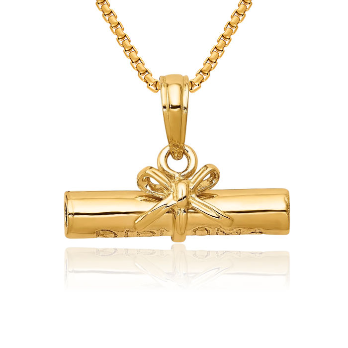 10K Solid Yellow Gold Diploma Necklace Chain Pendant Charm