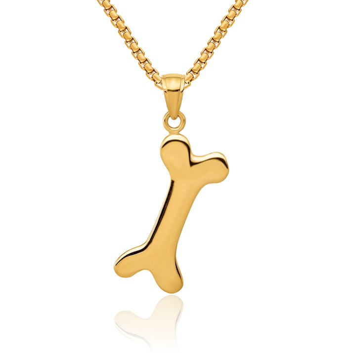 10K Solid Yellow Gold Dog Bone Necklace Chain Pendant Charm