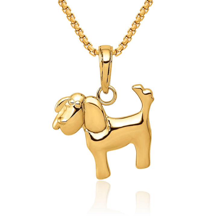 10K Solid Yellow Gold Dog Necklace Chain Pendant Charm