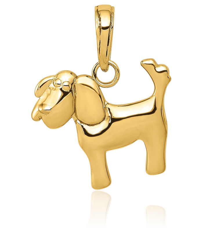 10K Solid Yellow Gold Dog Necklace Chain Pendant Charm