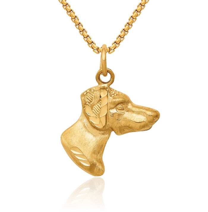 10K Solid Yellow Gold Dog Necklace Chain Pendant Charm