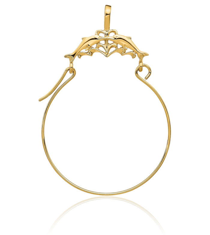 10K Solid Yellow Gold Sea Dolphin Necklace Ocean Fish Pendant Summer Beach Nautical Charm Holder Chain