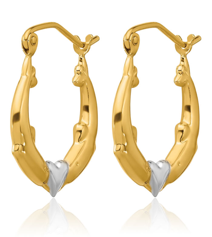 10K Solid Yellow Gold Sea Dolphin Ocean Fish Beach Nautical Heart Friendship Small Hoop Earrings