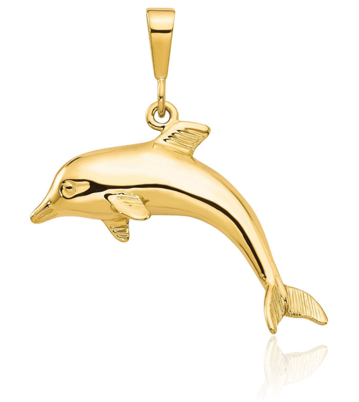 10K Solid Yellow Gold Sea Dolphin Necklace Ocean Fish Pendant Summer Beach Nautical Charm