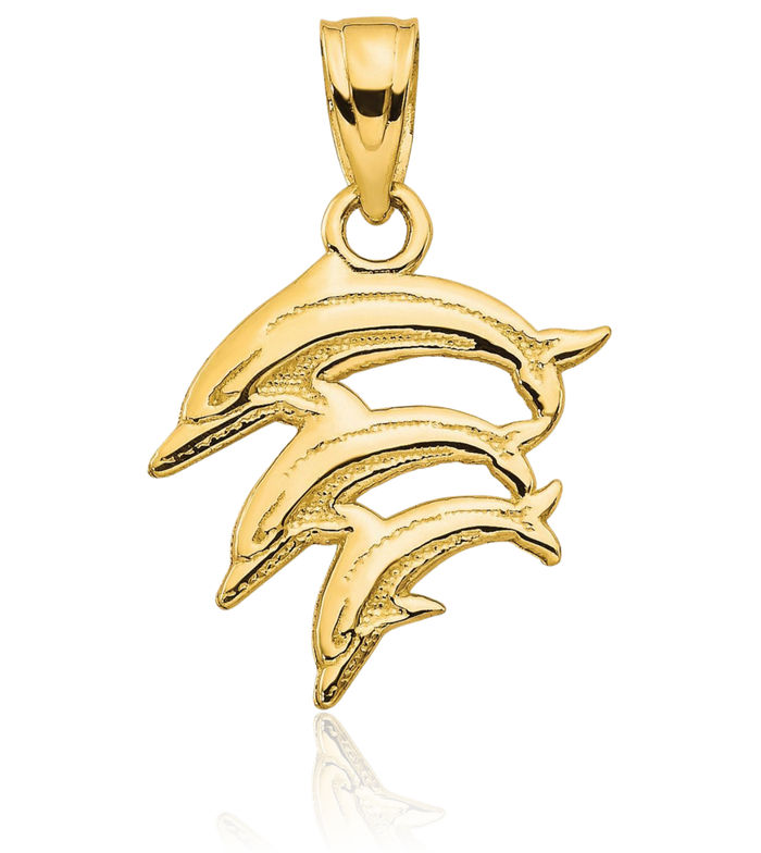 10K Solid Yellow Gold Sea Dolphin Necklace Ocean Fish Pendant Summer Beach Nautical Charm