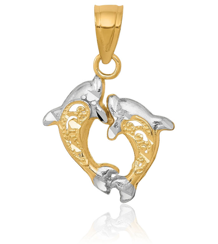 10K Solid Yellow Gold Sea Dolphin Necklace Ocean Fish Pendant Summer Beach Nautical Charm